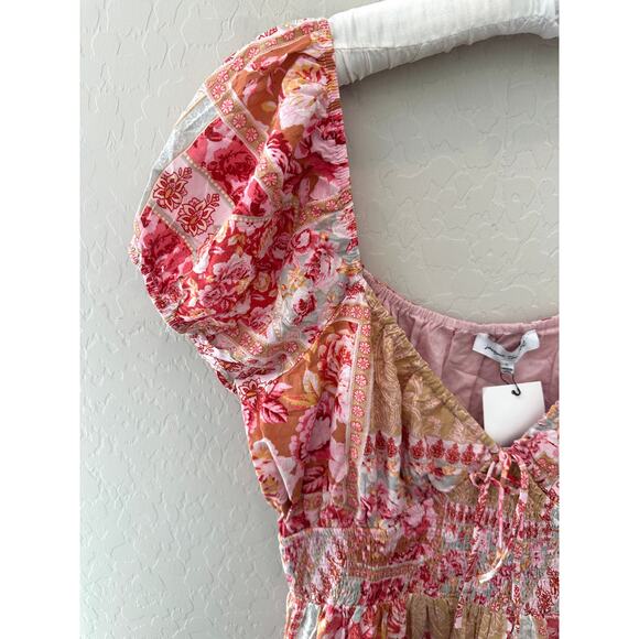 JACQUIE THE LABEL | Boho Patchwork Floral Maxi Dress Puff Sleeve NWT | Large - Picture 3 of 9